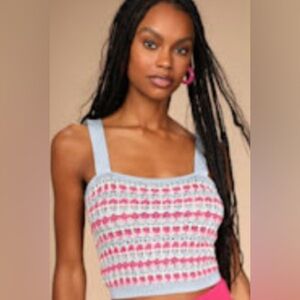 Lulu's Natural Charm Light Blue Multi Crochet Lace-Up
Tank Top